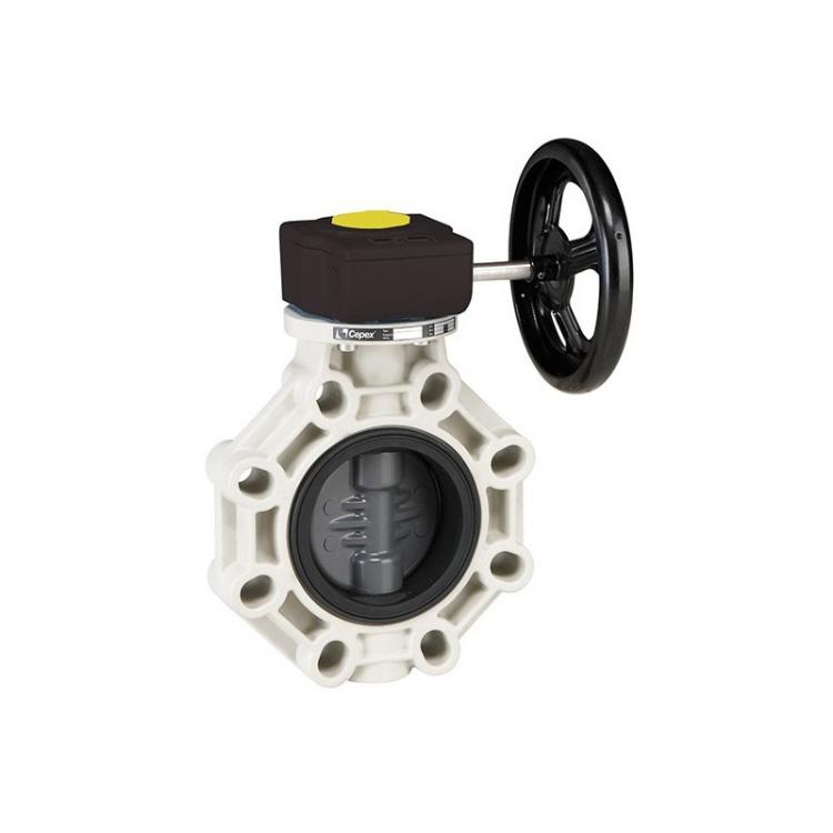Válvula de mariposa Serie Industrial PVC eje inox EPDM con reductor