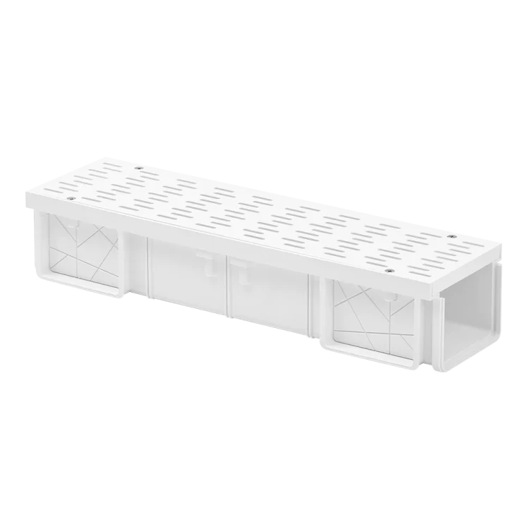 Rinne mit Gitter, weiß, PVC, 500 x 140 x 95 mm