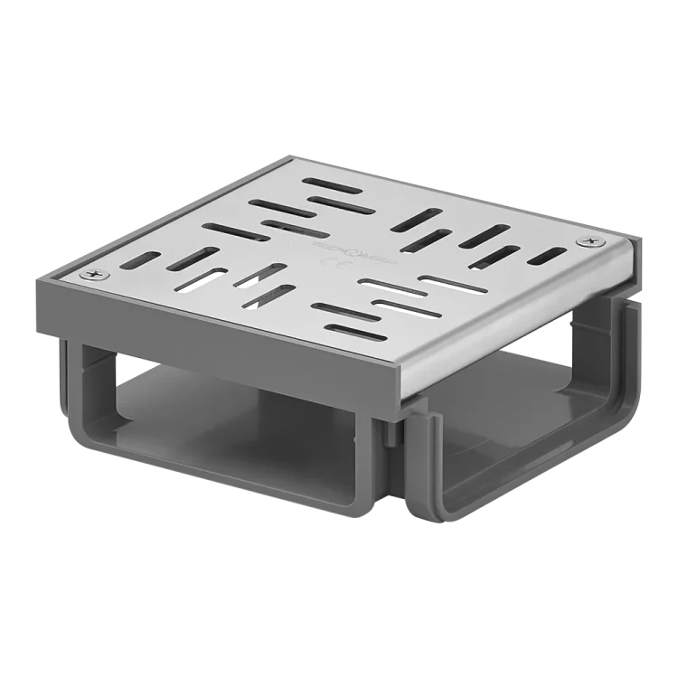 Stainless steel walk-over grating channel connector, 140x140x55 mm