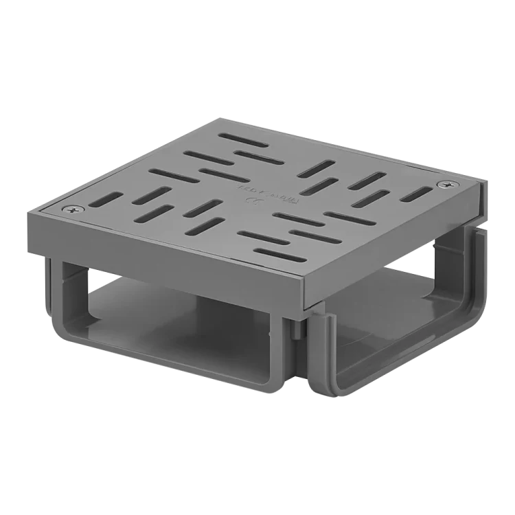 Connection for walk-over channel with PVC grating, 140x140x55 mm