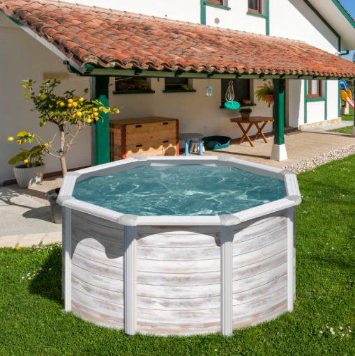 Gre Finlandia round steel imitation wood removable swimming pool