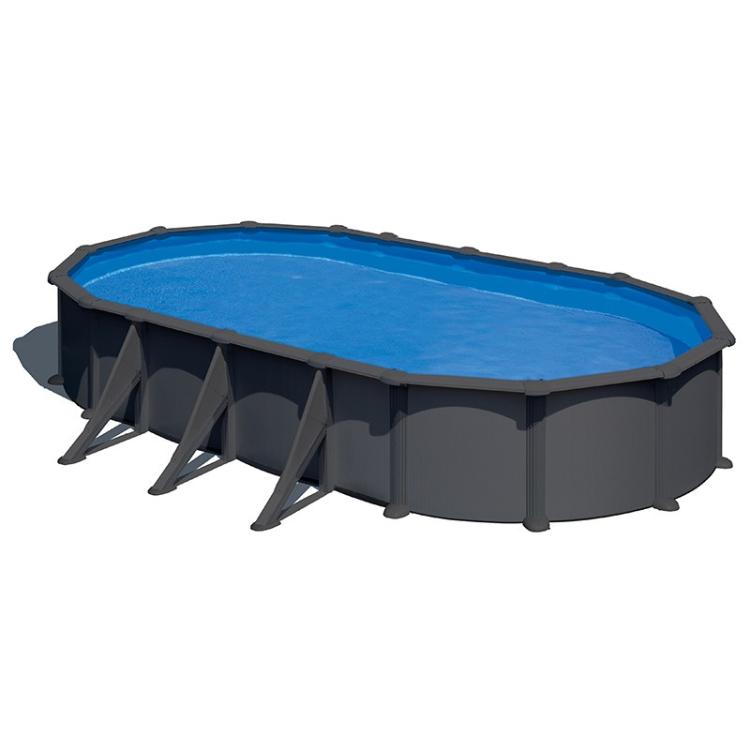 Piscine Gre Anthracite ovale avec poteaux, hauteur 132 cm