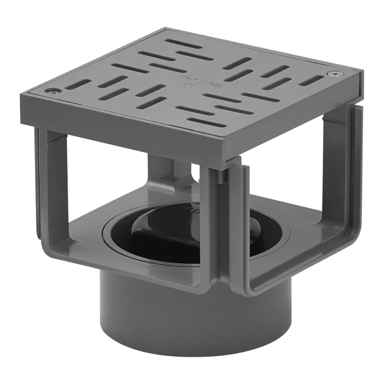 PVC channel and grating connection fitting, 140x140x145 mm / Ø110 mm